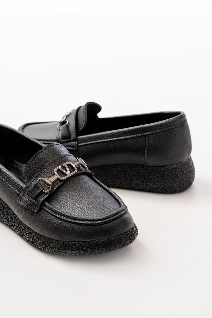 Sorina Mat Deri Yüksek Taban Siyah Kadın Loafer