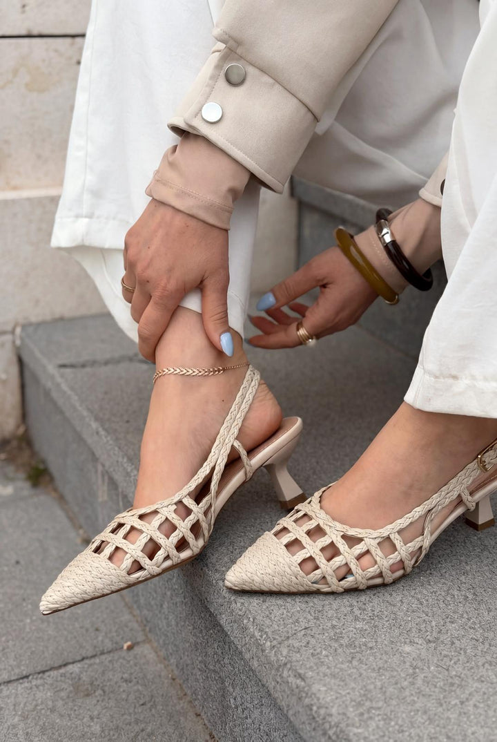 Zelya Bej Mat Deri Kadın Topuklu Ayakkabı - ILOVESHOES