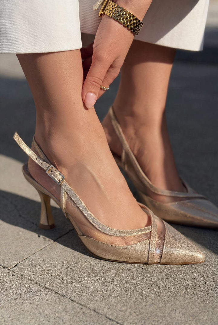 Almerion Stiletto Gold Parlak Deri - ILOVESHOES
