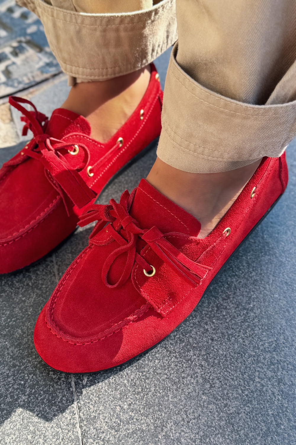 Lorrini Kırmızı Hakiki Süet Kadın Oxford Ayakkabı - ILOVESHOES