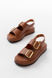 Borea Mat Deri Taba Baretli Kadın Sandalet - ILOVESHOES