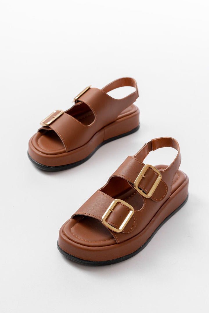 Borea Mat Deri Taba Baretli Kadın Sandalet - ILOVESHOES