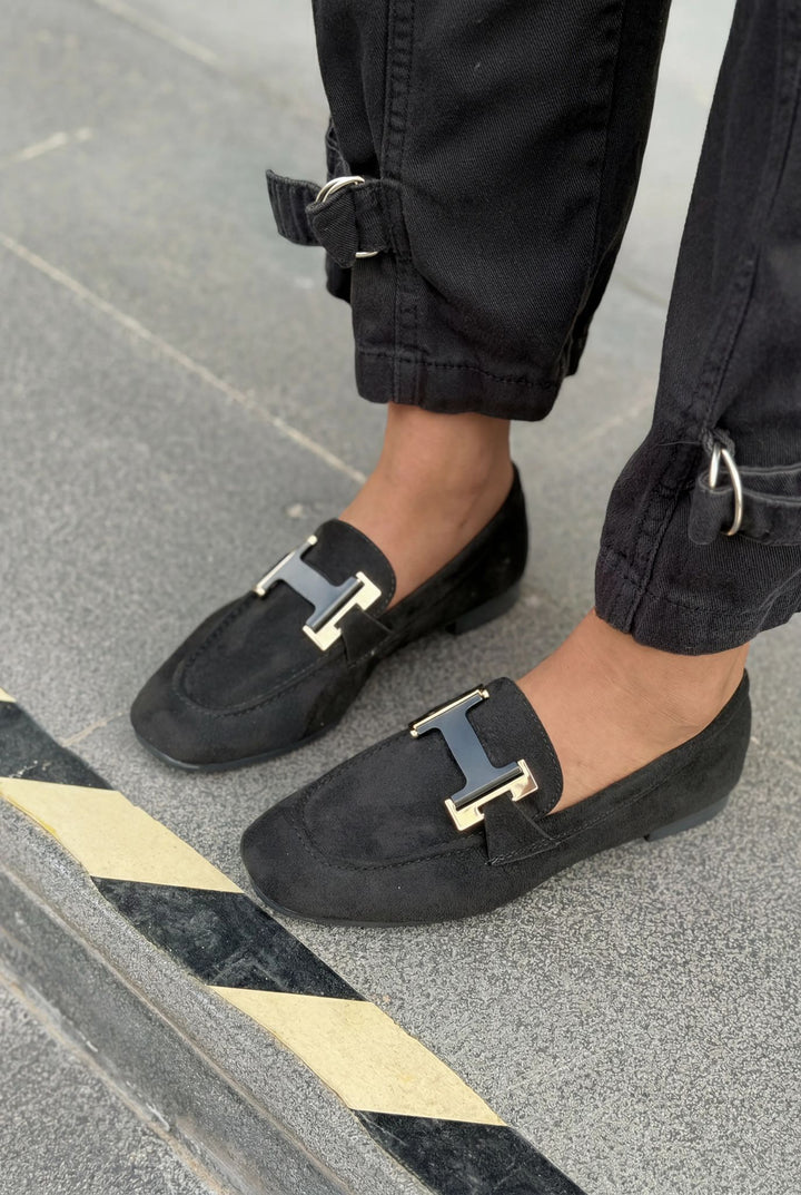 Elara Kadın Loafer Siyah Süet - ILOVESHOES