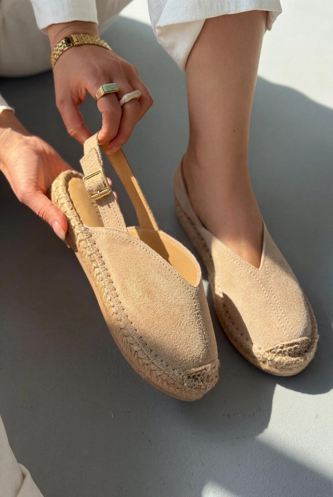 Orveth Bej Hakiki Süet Kadın Espadril - ILOVESHOES