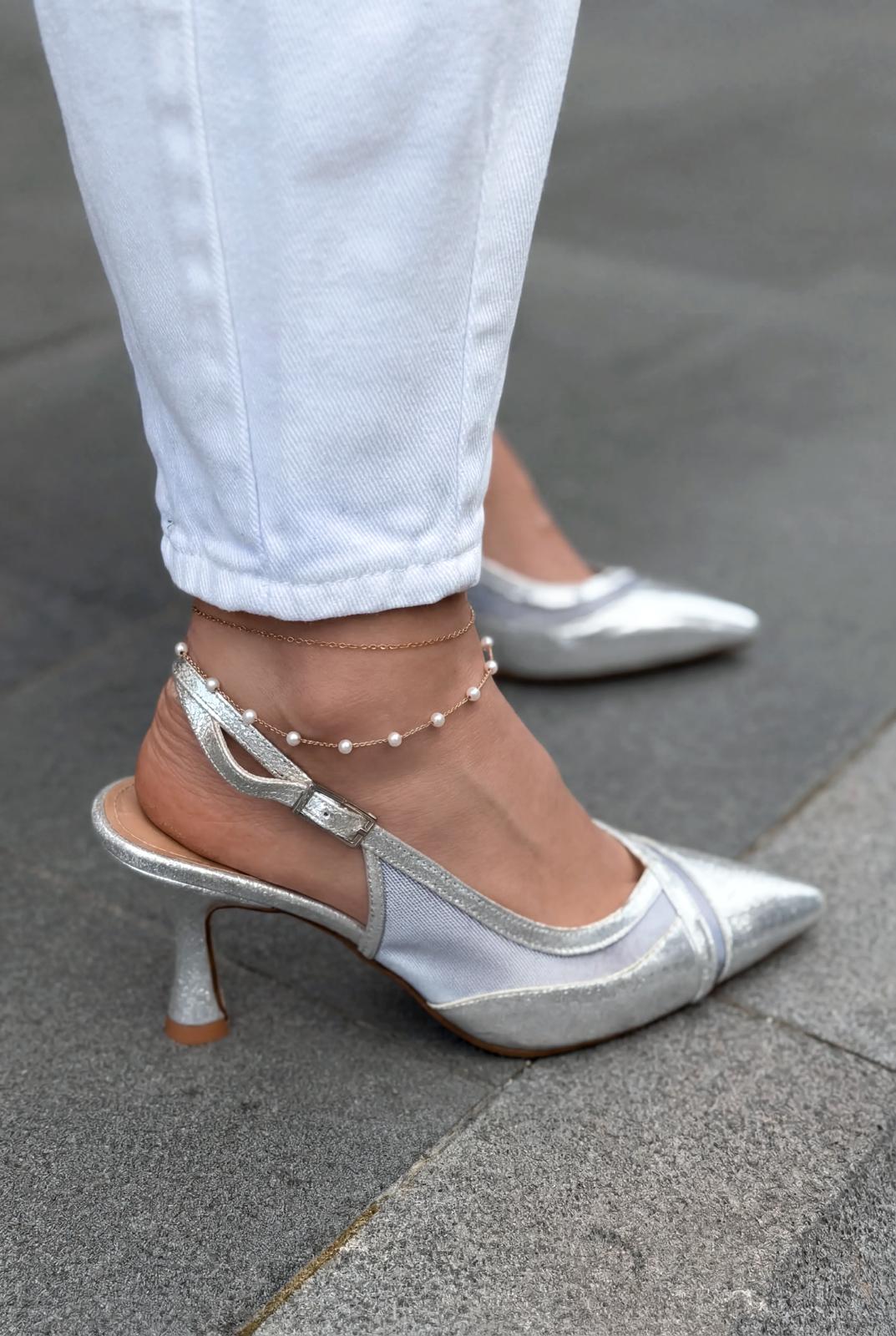 Almerion Stiletto Gümüş Parlak Deri - ILOVESHOES