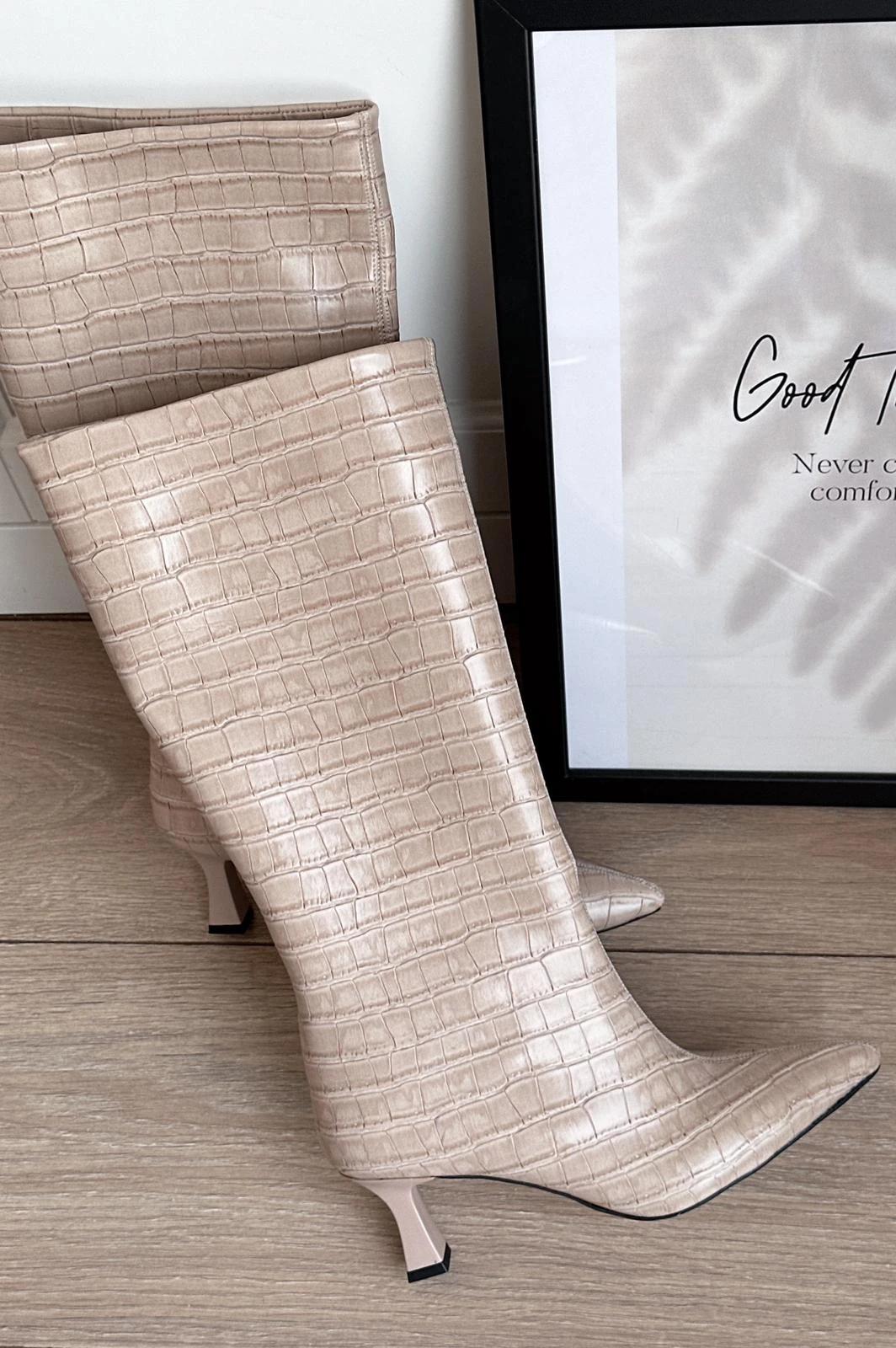Elric Kadın Topuklu Çizme Nude Desenli - ILOVESHOES
