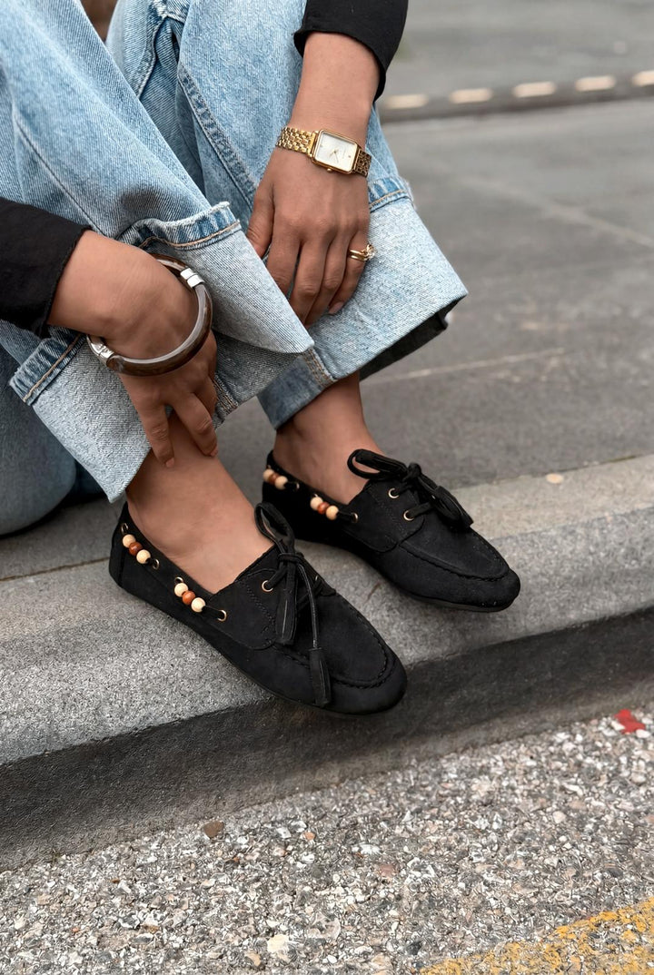 Brion Siyah Süet Kadın Oxford Ayakkabı - ILOVESHOES