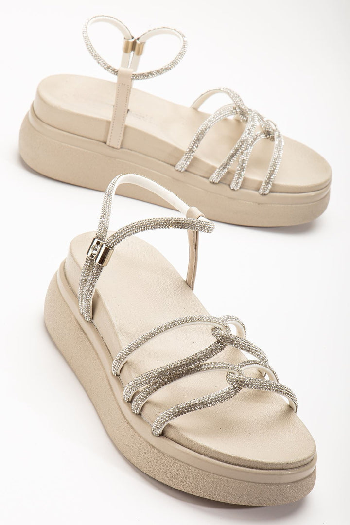 Tylinea Mat Bej Gümüş Bantlı Kadın Sandalet