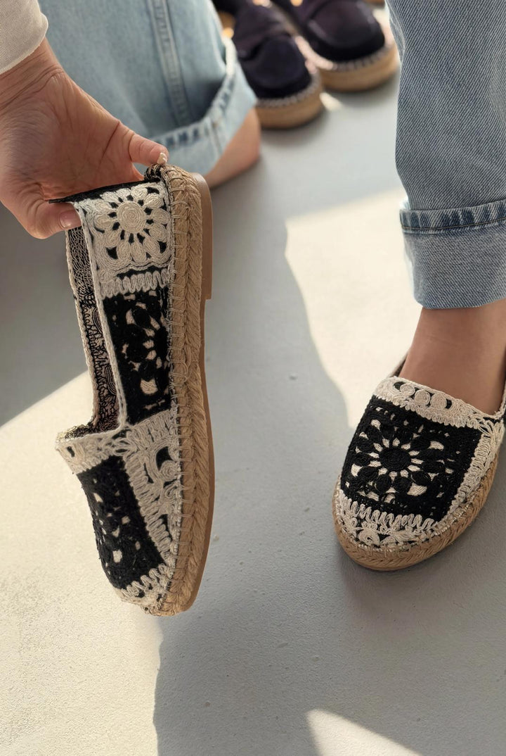Linera Siyah Kadın Espadril Loafer - ILOVESHOES