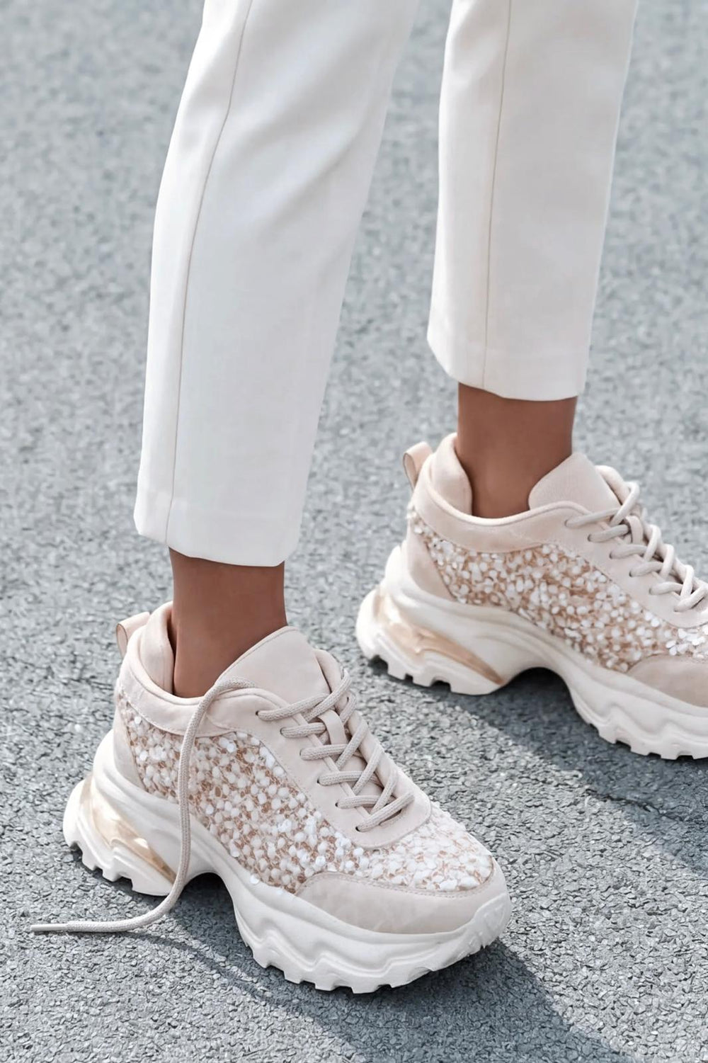 Melion Kadın Spor Ayakkabı Bej Pullu - ILOVESHOES