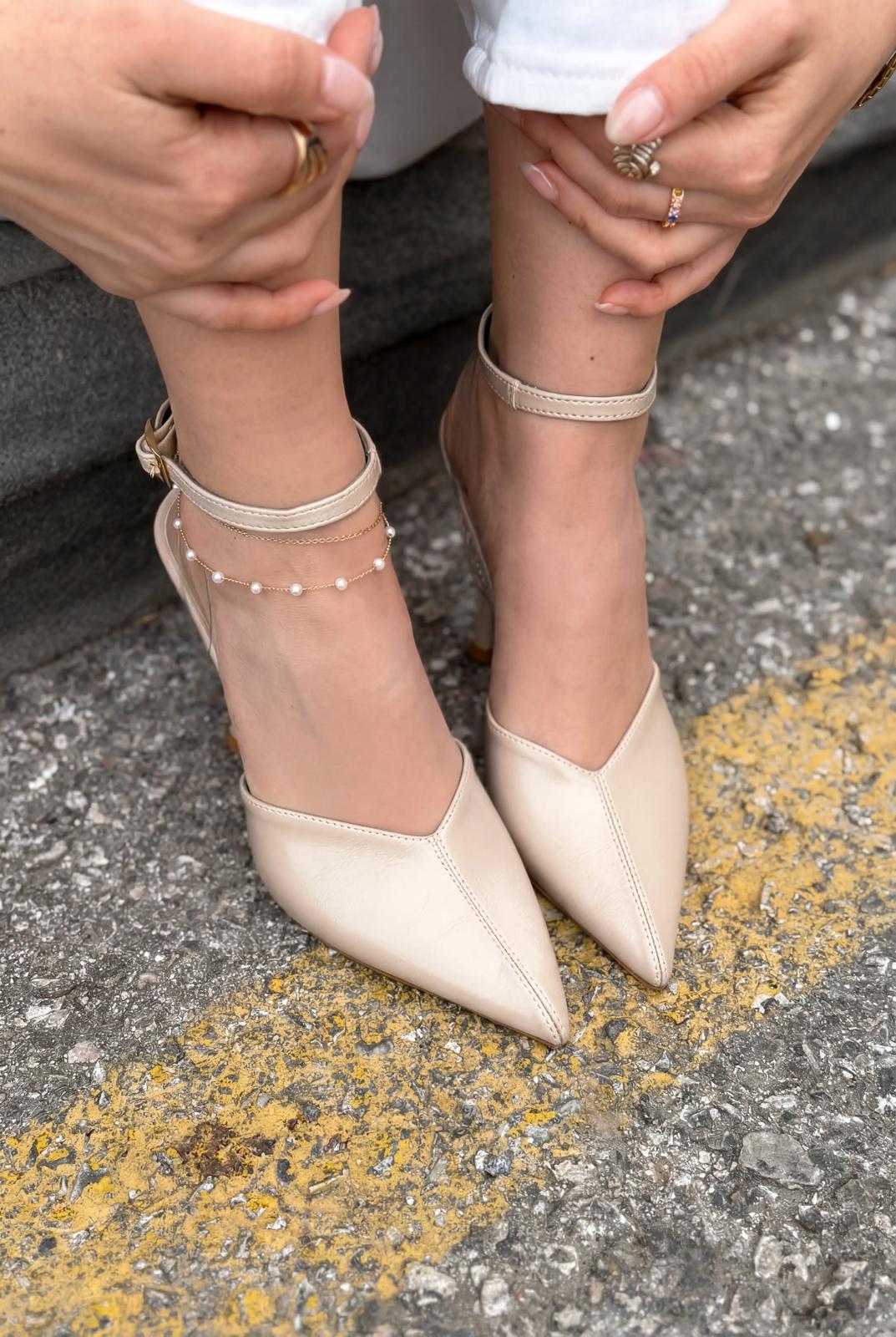 Rovire Stiletto Bej Kırışık Deri - ILOVESHOES