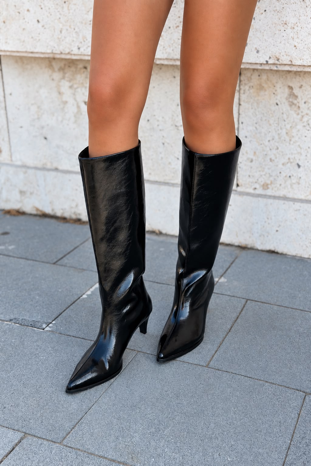 Sovra Siyah Kırışık Deri Kadın Çizme - ILOVESHOES