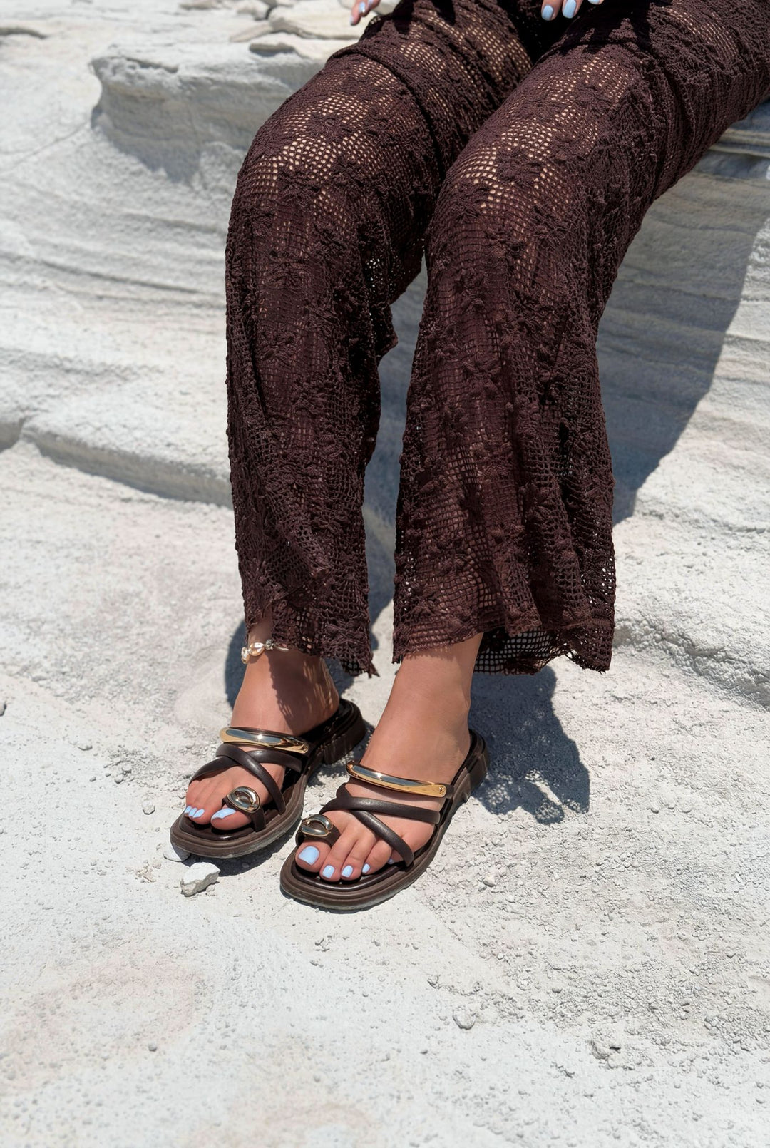 Tirano Acı Kahve Mat Deri Kadın Parmak Arası Terlik - ILOVESHOES