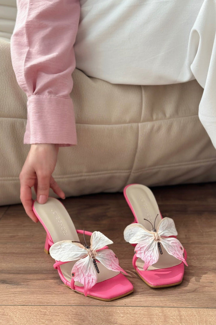 Haxsed Topuklu Kadın Terlik Mat Fuşya - ILOVESHOES