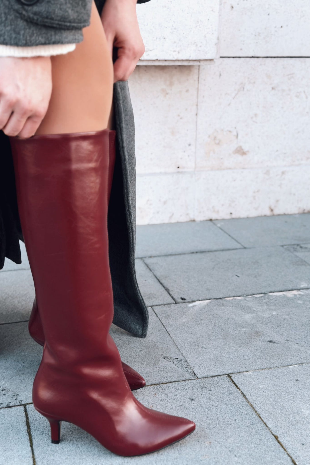 Celmira Kadın Topuklu Çizme Bordo Kırışık Rugan - ILOVESHOES