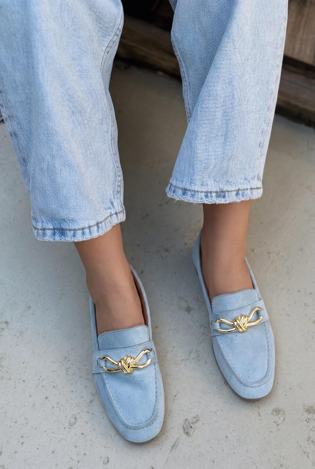 Avelis Kadın Loafer Bebek Mavisi Süet Fiyonk Detaylı - ILOVESHOES