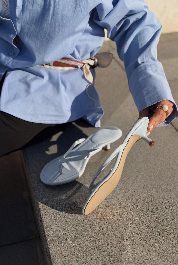 Arlene Bebek Mavisi Mat Deri Kadın Topuklu Parmak Arası Terlik - ILOVESHOES