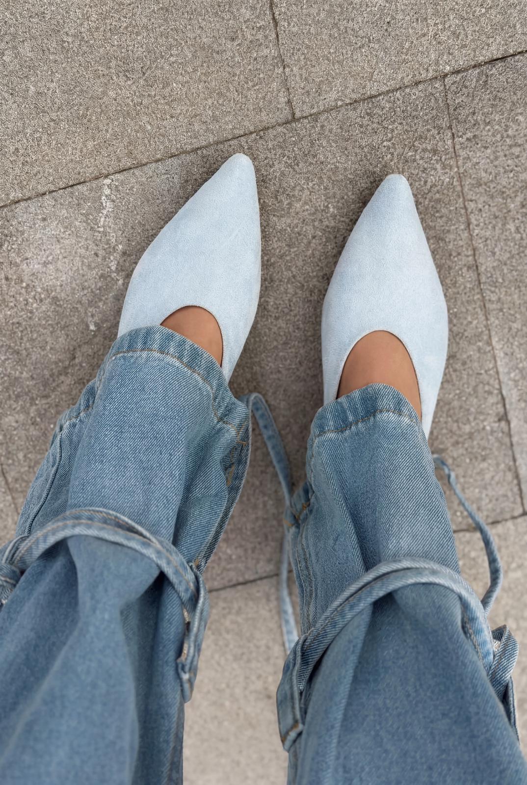Seranis Hakiki Deri Stiletto Bebek Mavisi Süet - ILOVESHOES