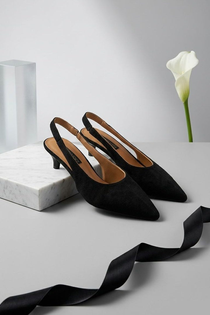 Selor Hakiki Deri Siyah Süet Kadın Stiletto - ILOVESHOES