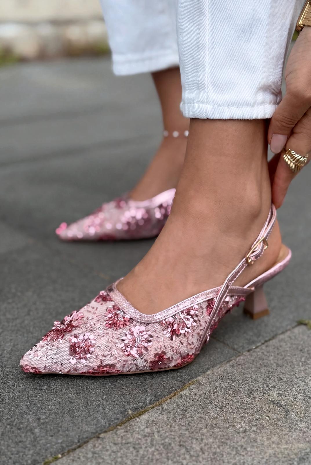 Serona Stiletto Pembe Nakışlı - ILOVESHOES