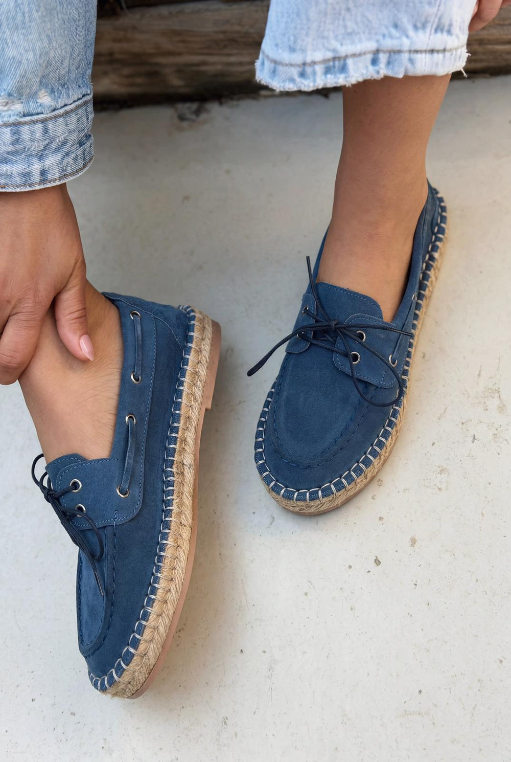 Selora Bağcıklı Espadril Lacivert Hakiki Süet - ILOVESHOES