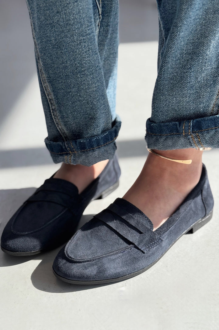 Lemor Hakiki Süet Kadın Loafer Lacivert