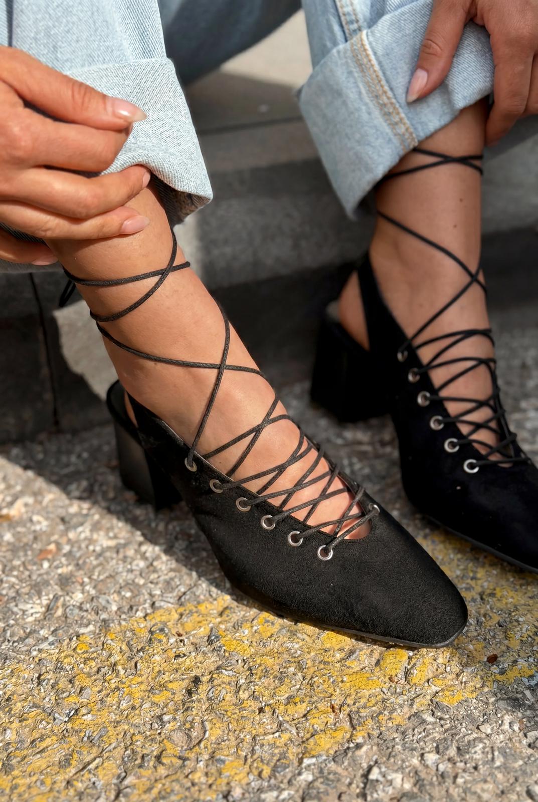 Yorella Siyah Süet Kadın Topuklu Ayakkabı - ILOVESHOES