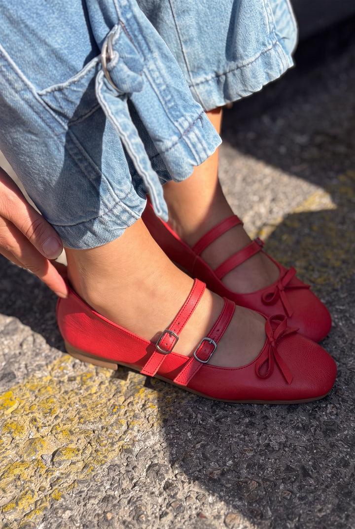 Lovia Kırmızı Mat Hakiki Deri Kadın Babet - ILOVESHOES