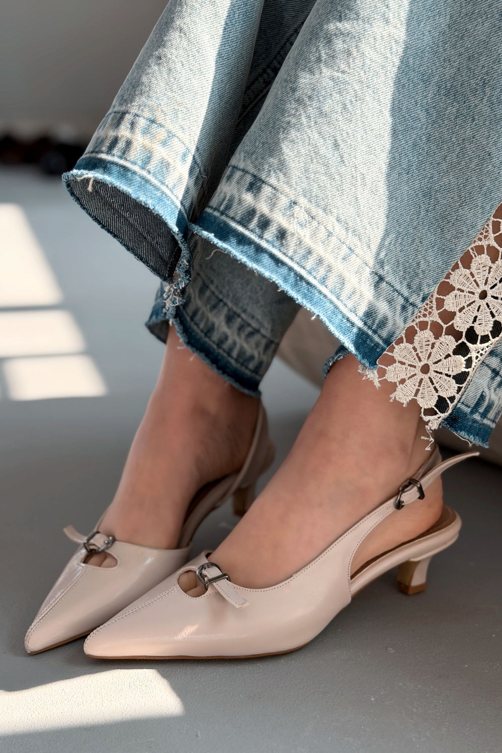 Norin Bej Kırışık Deri Kadın Stiletto - ILOVESHOES