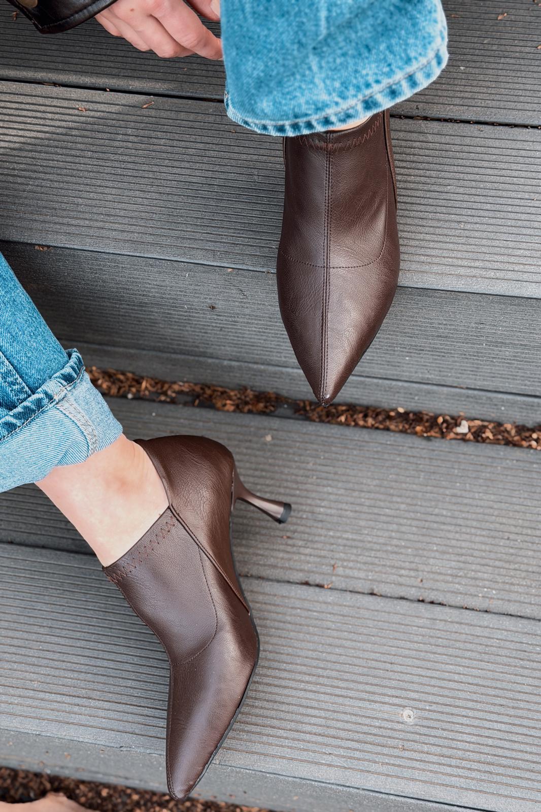 Olia Topuklu Ayakkabı Acıkahve Mat Deri - ILOVESHOES