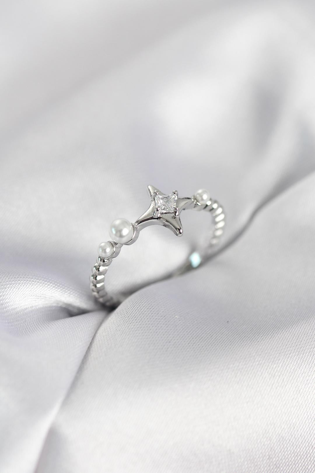 ILS - 1099 Kadın Yüzük Gümüş Pirinç Zirkon Taşlı Kutup Yıldızı Model - ILOVESHOES