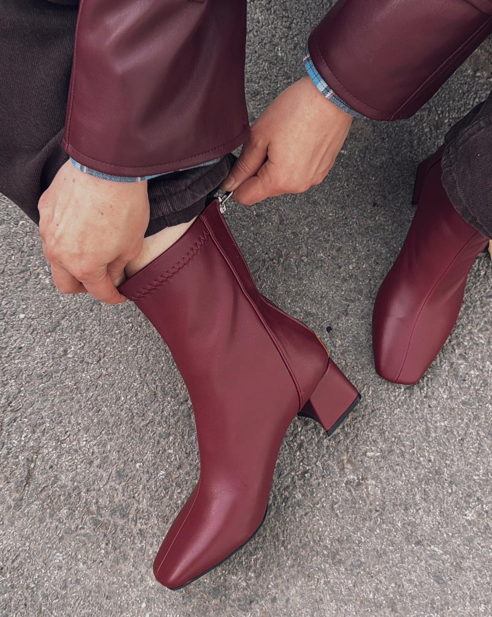 Jornel Kadın Topuklu Streç Bot Bordo Mat Deri - ILOVESHOES