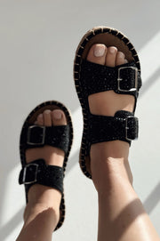 Waloen Süet Siyah Taş Detaylı Kadın Terlik - ILOVESHOES