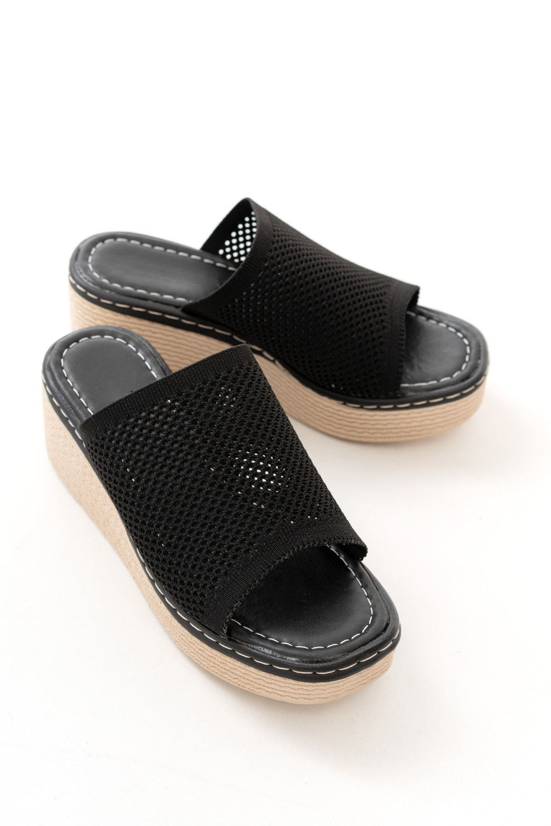 Seropa Triko Siyah Dolgu Topuklu Terlik - ILOVESHOES