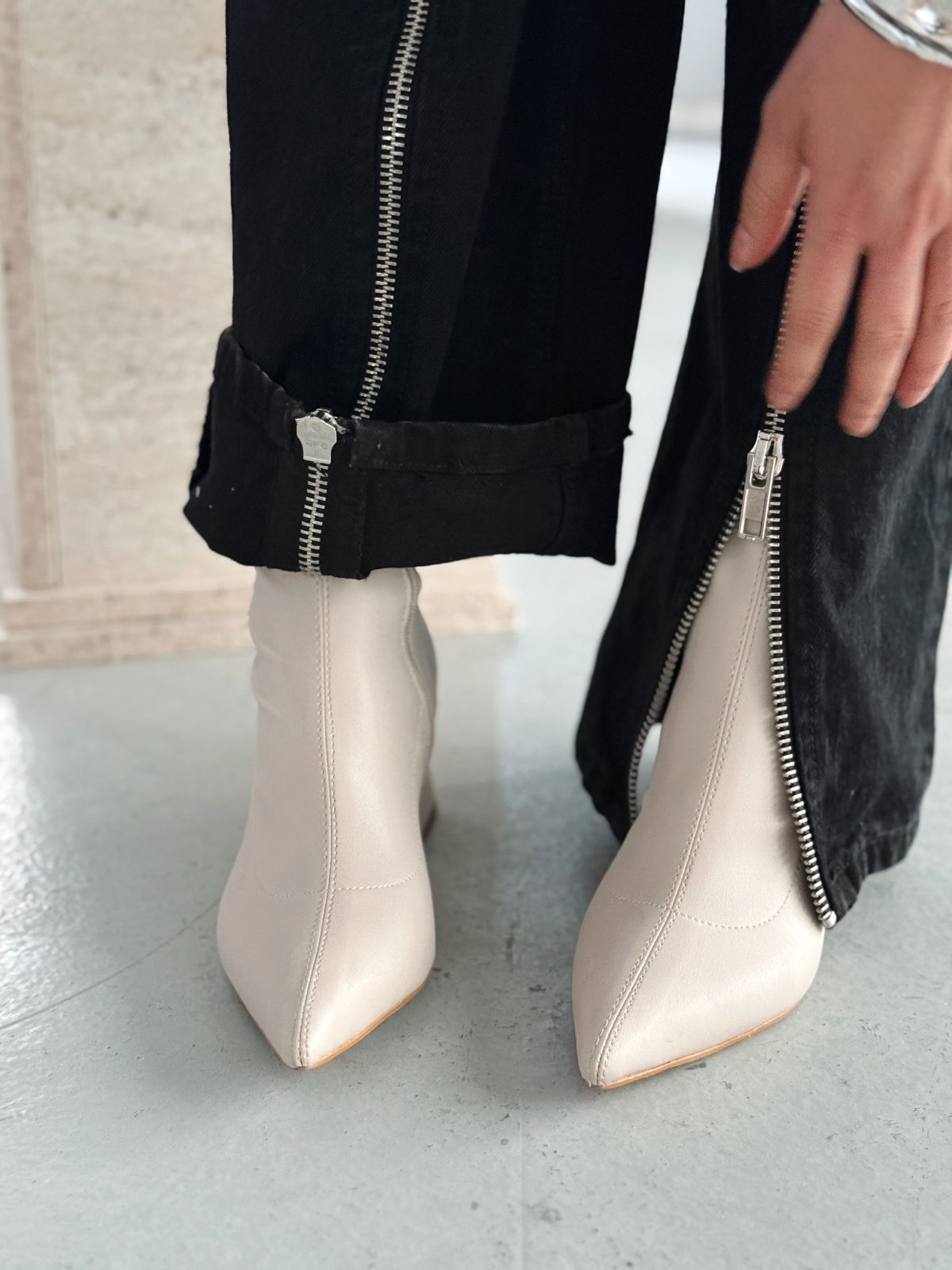 Nysea Kadın Topuklu Streç Bot Bej Mat Deri - ILOVESHOES