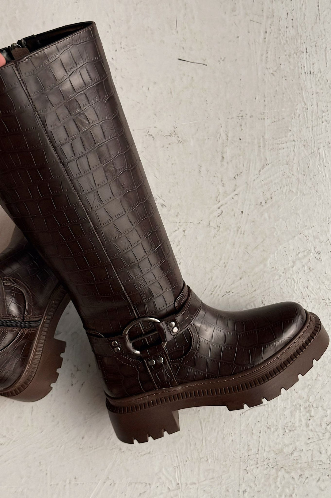 Lumio Kahverengi Kroko Fermuarlı Günlük Kadın Çizme - ILOVESHOES