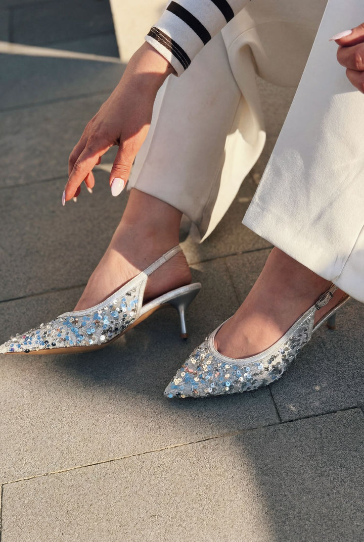 Selorine Gümüş Pullu Kadın Stiletto - ILOVESHOES