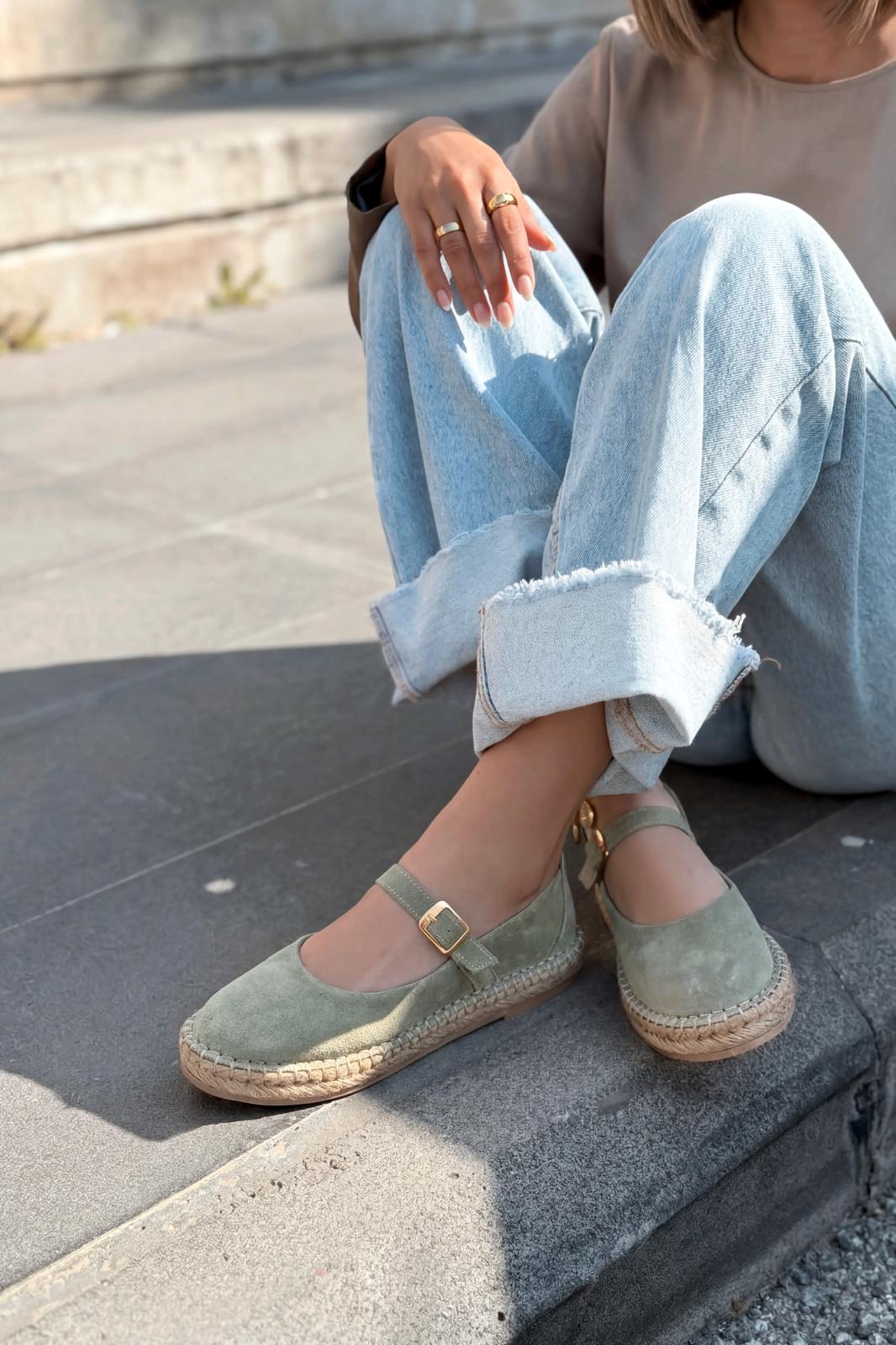 Marena Hakiki Süet Kadın Espadril Yeşil - ILOVESHOES