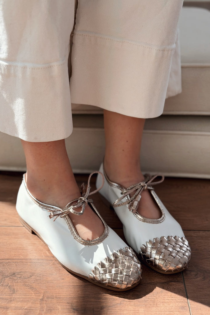 Talorin Hakiki Deri Metalik Bronz Kadın Bağcıklı Babet - ILOVESHOES
