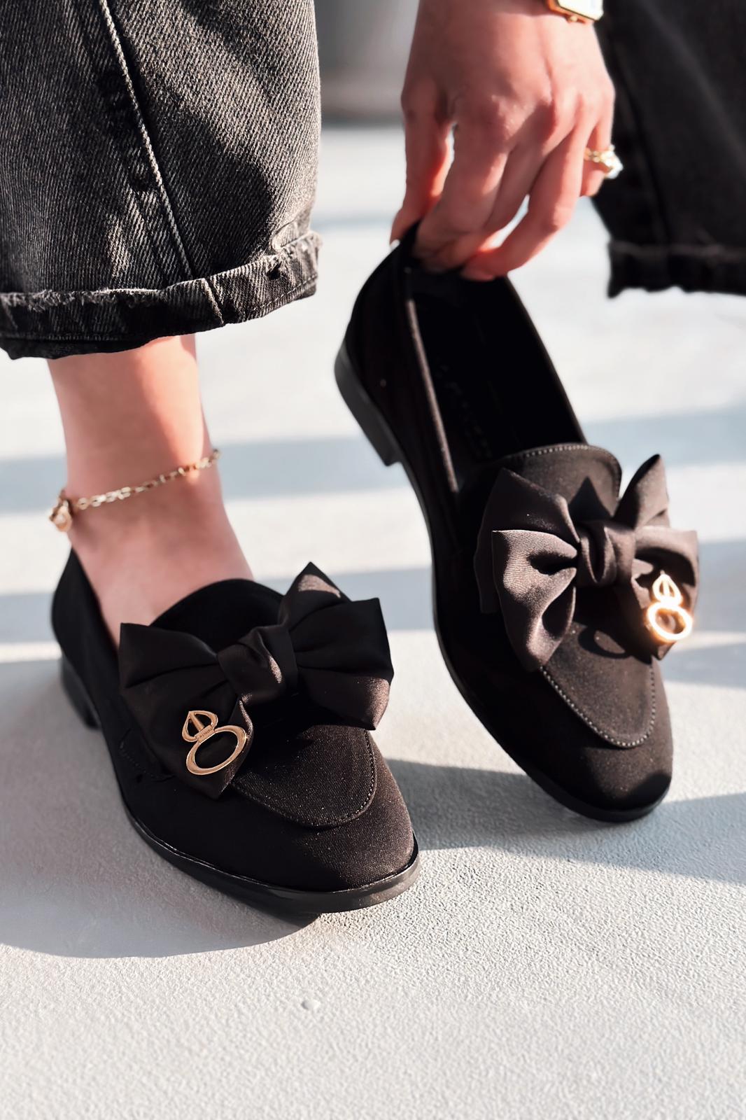 Norrada Kadın Loafer Siyah Saten - ILOVESHOES