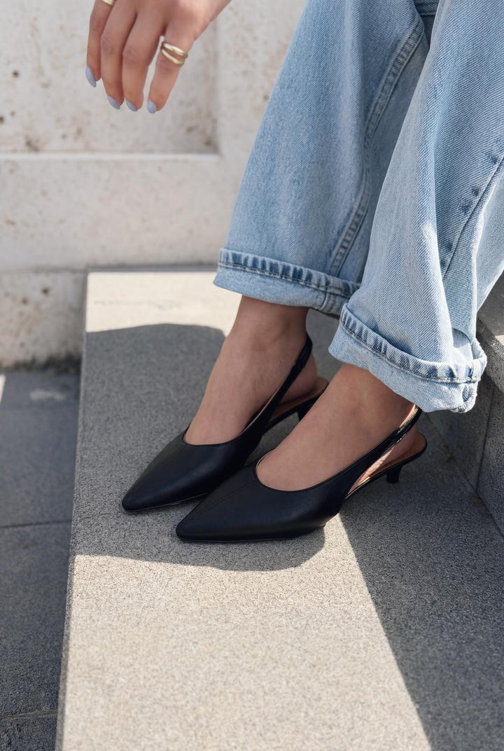 Selor Hakiki Deri Siyah Mat Deri Kadın Stiletto - ILOVESHOES