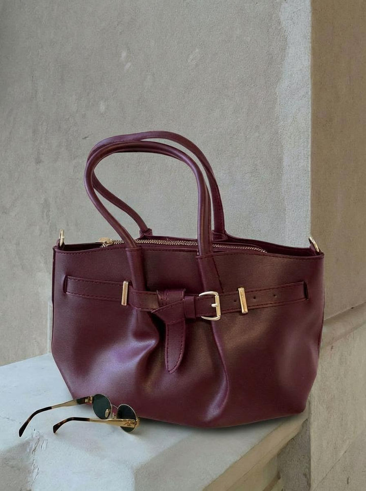 Avenor Omuz Çantası Bordo Mat Deri Makyaj Çantalı - ILOVESHOES