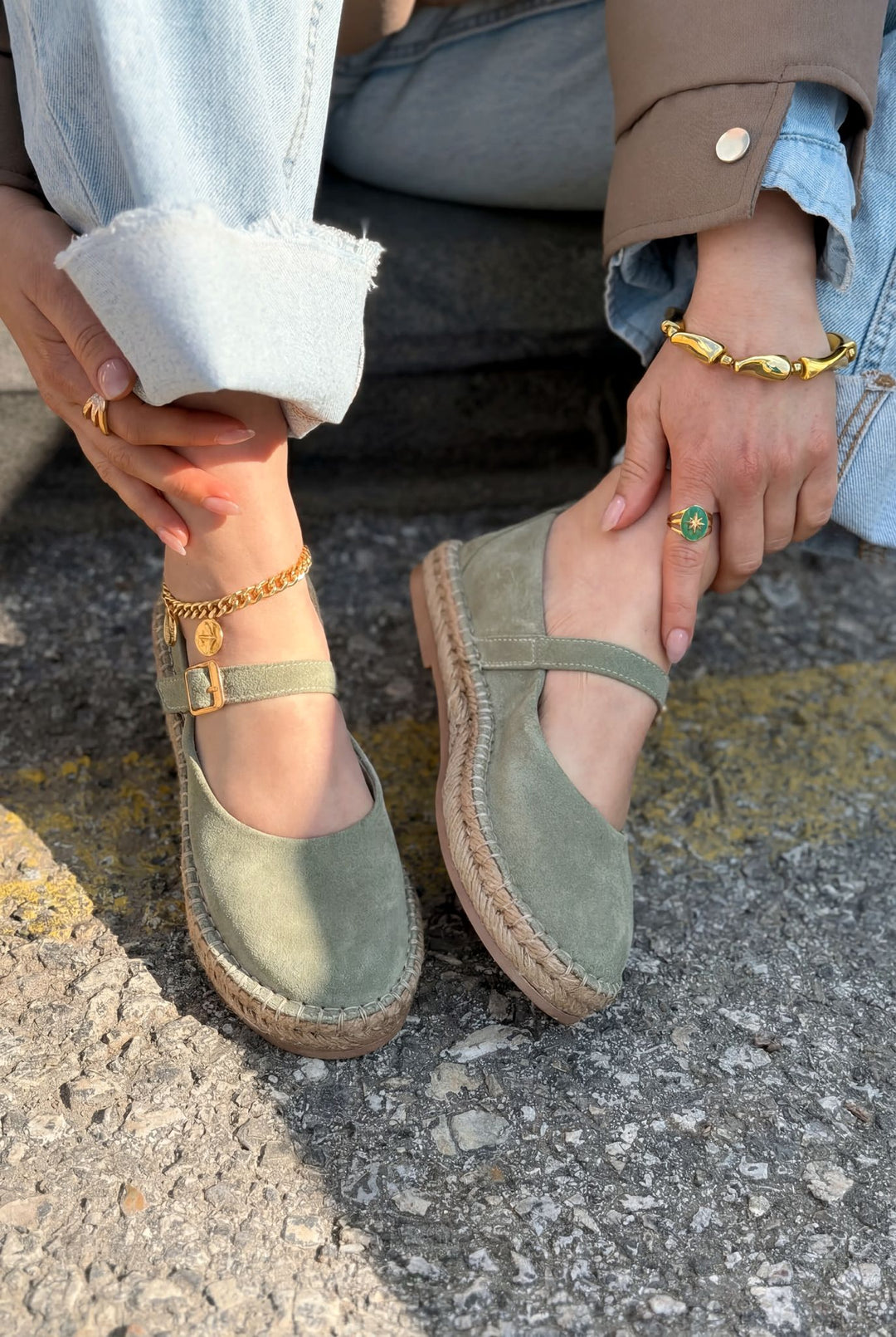 Marena Hakiki Süet Kadın Espadril Yeşil - ILOVESHOES