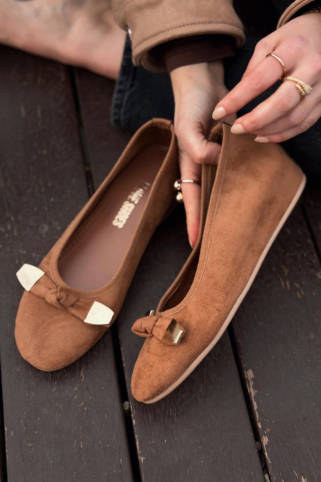 Orphel Kadın Babet Taba Süet Dolgu Topuklu - ILOVESHOES