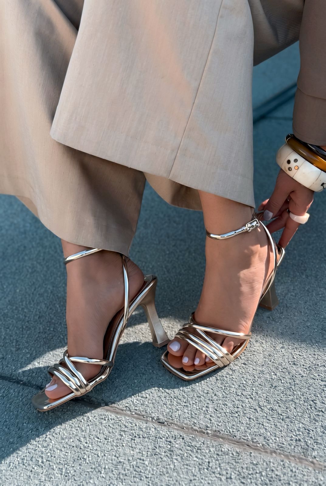 Velisse Gold Rugan Kadın Topuklu Sandalet - ILOVESHOES