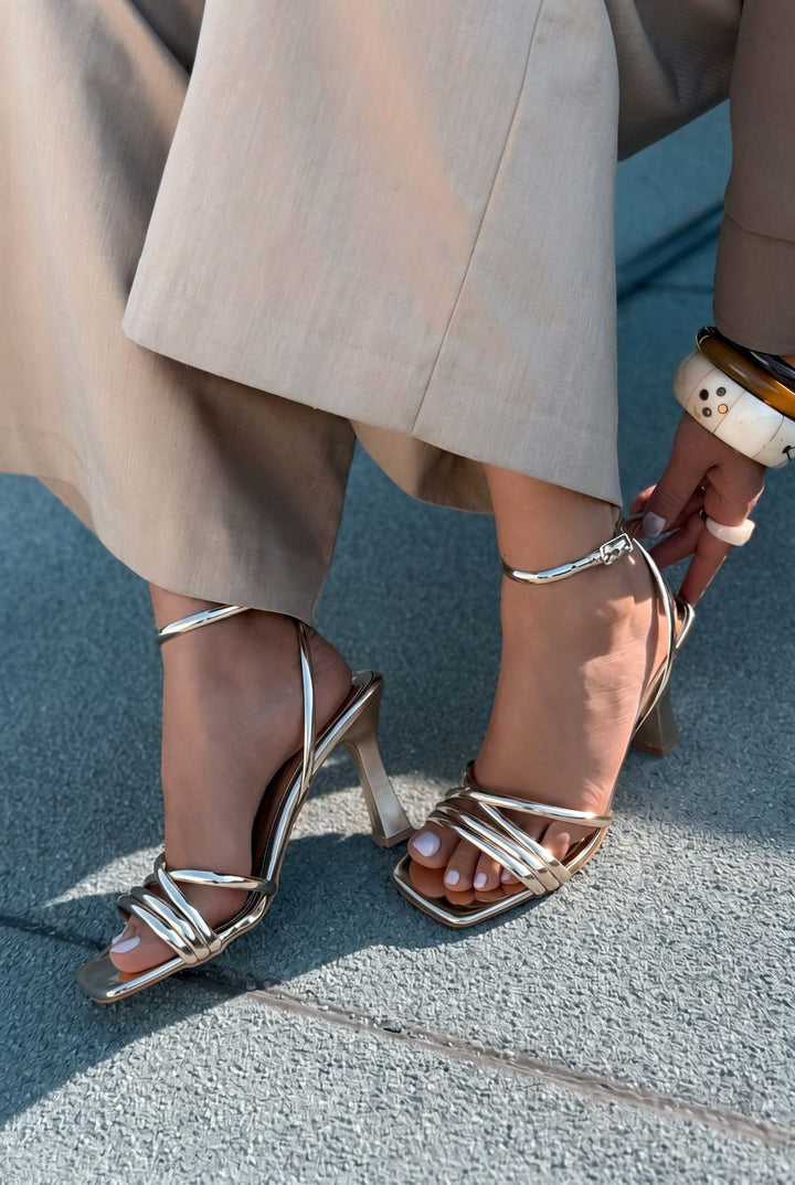 Velisse Gold Rugan Kadın Topuklu Sandalet - ILOVESHOES