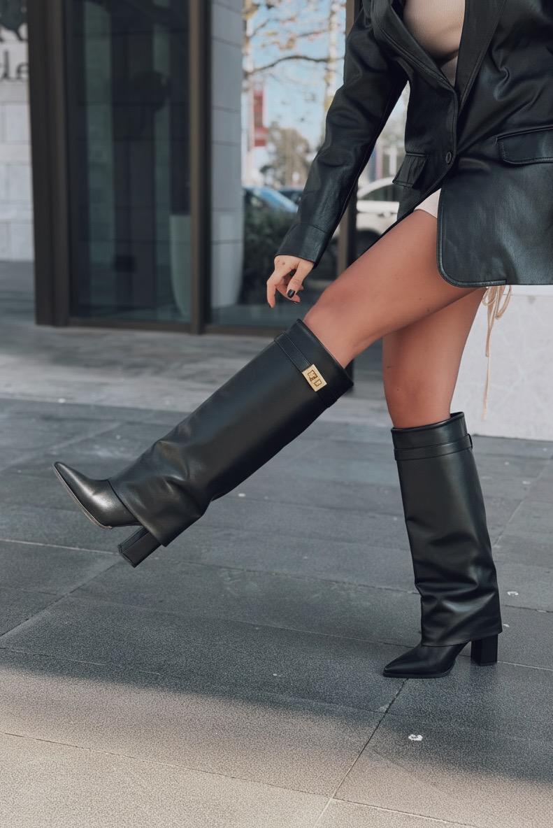 Savira Kadın Çizme Siyah Mat Deri - ILOVESHOES