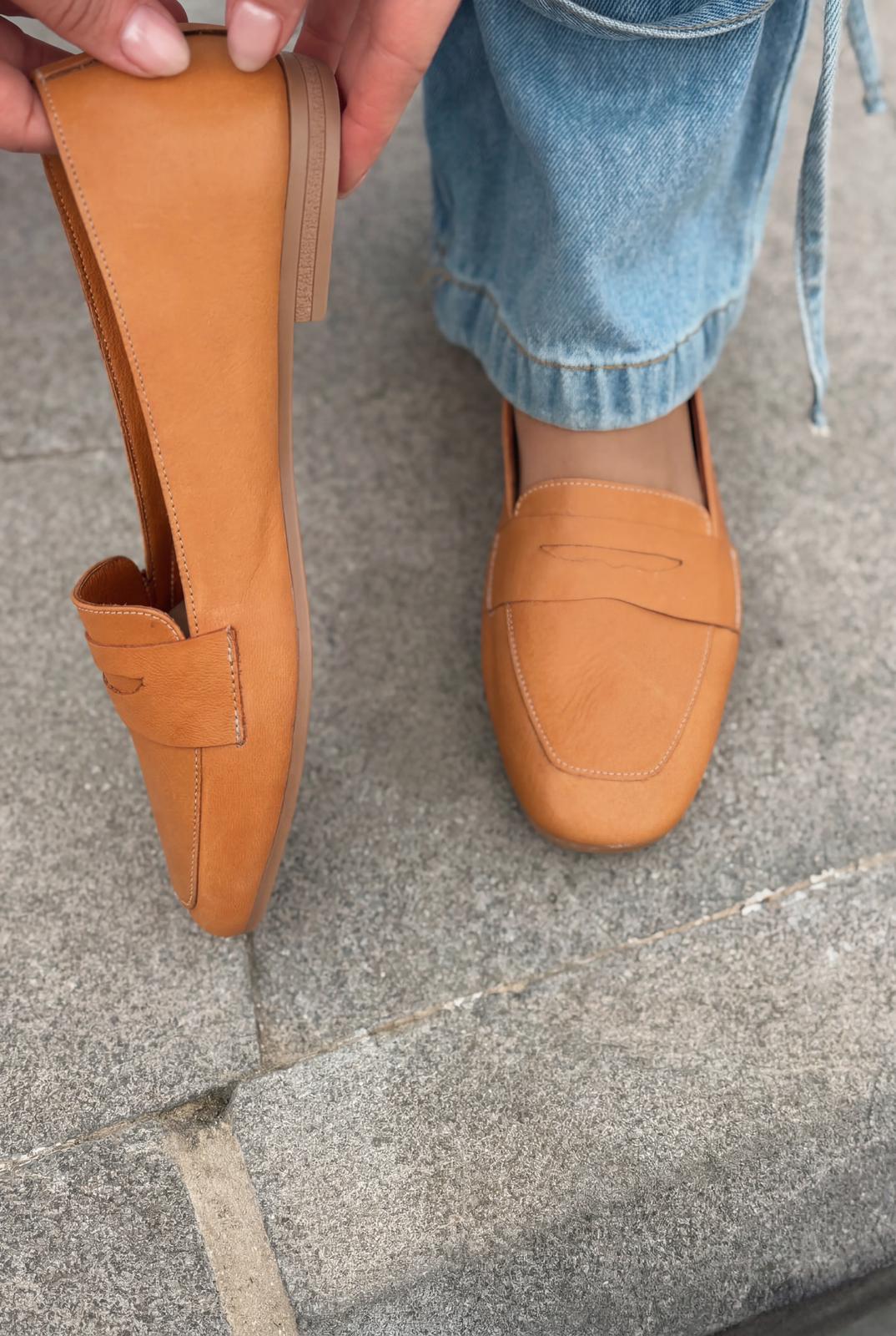 Melniel Hakiki Deri Kadın Loafer Turuncu - ILOVESHOES