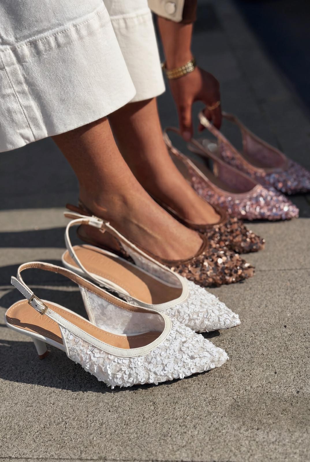 Selorine Stiletto Beyaz Pullu - ILOVESHOES