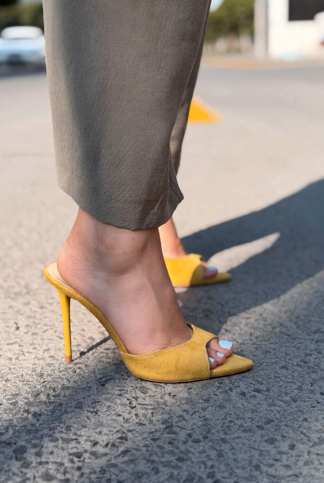 Tenvor Sarı Süet Kadın Topuklu Terlik - ILOVESHOES